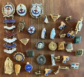 Lot Of Vintage Enamel - Brass - Silver Service & Fraternity Pins - Lutheran Littles - Good Citizen & More