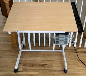 Adjustable Height Drafting Table On Casters With Organizer And Power Strip