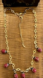 Joan Rivers Lady Bug Faberge Egg Gold Tone 18' Necklace In Original Box
