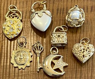 Vintage Lot Of Gold Tone And Faux Pearl Charms - Pendants - Moon Stars - Hearts - Key - Lock & More