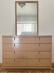 Mid Century Modern Limed Oak 4-drawer Mirrored Dresser With Brass Pulls