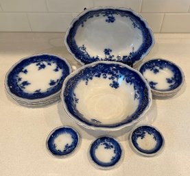 1909 Antique Johnson Bros England Clayton Blue Dishware - 2 Serving Bowls - Butter Pats - Side Bowls - Plates