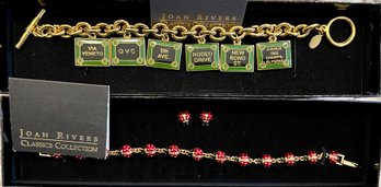 (2) Joan Rivers Bracelets - Enamel Lady Bug & Street Sign Charm Bracelet In Original Boxes