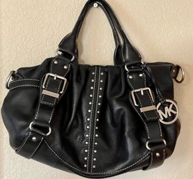 Michael Kors Black Double Handle Purse Bag With Silver Studs