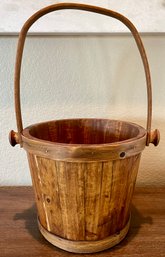 Antique Furkin Hand Made Wood Sugar Bucket With Handle  (no Lid)