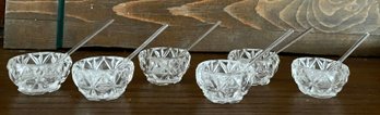Set Of 6 Crystal Bohemian Glass Salts With Spoons Made In Czech In Original Box With Tag