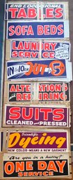 Collection Of 1940s 33.5 X 11 Inch Paper Signs - Furniture, Cleaning, Dyeing, And More