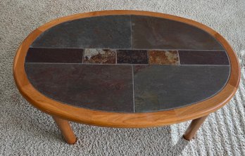 Oak Frame Oval Coffee Table With Stone Top