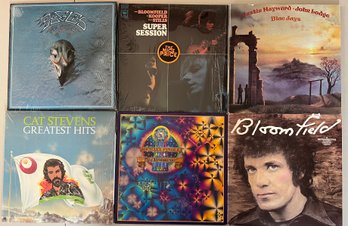(6) Vintage Vinyl Albums - Eagles. Cat Stevens, Bloomfield, And Justin Hayward