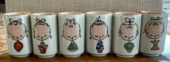 6 Vintage O M C Japan Pottery Sake Cups With Geisha Girls