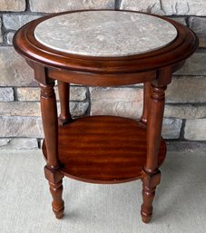 Dark Wood 25.5' 2 Tier Marble Top Side Table