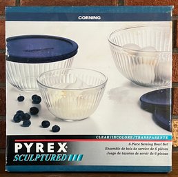 Pyrex Sculptured Clear 6 Piece Serving Bowl Set With Lids In Box
