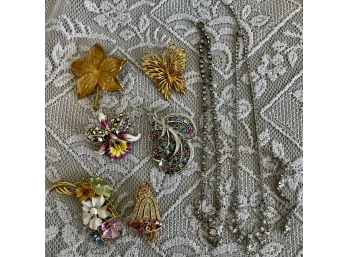 Vintage Rhinestone Pins - Earrings And Necklace Lot - Monet - Star And More