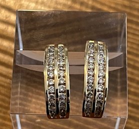 14K Gold & 52 Diamond (1.09 Carat) Channel Set - Semi-Loop Earrings -  5.47 Grams - G I A Appraisal $4125.00