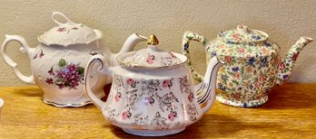 Vintage Teapot Lot - Price Kensington Rose Chintz  Japan Chintz And Crown Dorset Purple Pansy