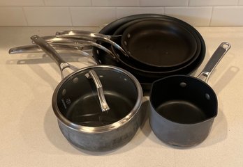 5 Calphalon Unison Pots And Pans  3 Skillets And 2 Sauce Pans (as Is)