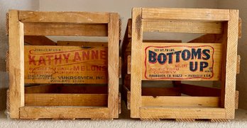 (2) Fruit Crates - Kathy Anne Brushed And Waxed Melons And Bottoms Up Melons Pacific Farm Company