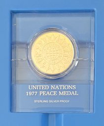 1977 Franklin Mint Sterling Silver United Nations Peace Medal With Paperwork, Original Box, & Plastic Case