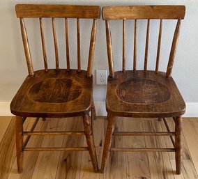 Pair Of Small Antique Wooden Side Chairs