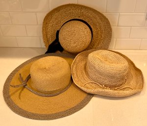 3 Ladies Straw And Woven Sun Hats - Callanan One Size - C.C. Exclusives And Natural Straw