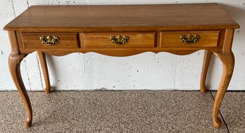 Oak 3-drawer Hall Table With Brass Pulls