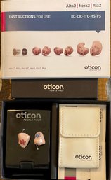 Oticon People First N2-CIC Right And Left Hearing Aids In Original Box With Book Storage Container & Cleaner