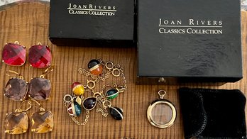 Joan Rivers Faberge Egg Charms - Interchangeable Acrylic Faceted Earrings - Magnifying Glass Pendant