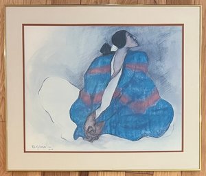 RC Gorman 1977 Woman In Blue Lithograph Matted & Framed