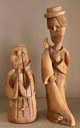 (2) Signed Leo Salazar Hand Carved Wood Figurines - Taos, New Mexico