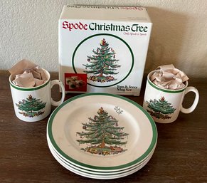 Spode England Christmas Tree (4) Side Plates & 4 Tom And Jerry Mugs