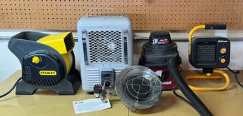 Titan And HeatMaster Heaters With Stanley Fan, 1 Gallon Shop Vac And Mr. Heater Attachment