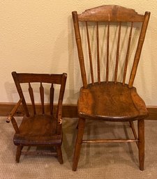 (2) Antique Chairs - Curly Birdseye Maple And Children's