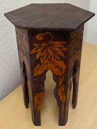 Small Vintage 16.75 Inch Hexagonal Carved Side Tableplant Stand