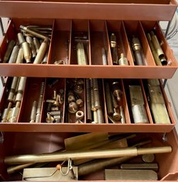 Old Pal Wood Stream Tackle Box Filled With Assorted Brass Pieces