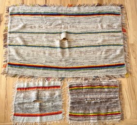 (3) Vintage Handmade Colorful Striped Southwestern Children's And Adult Ponchos