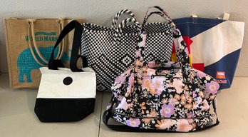 (5) Reusable And Tote Bags - Woven Checkers, Madden Girl, Colorado, World Market, And More