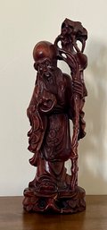 Carved Rose Wood 10.5' Shao Lao Figurine