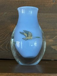 Signed Toan 1982 Made In Canada Encased Art Glass Vase With Geese