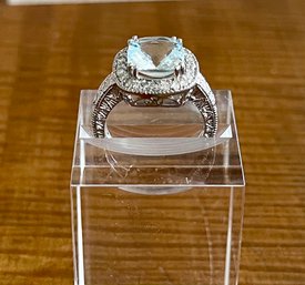 Lovely 14K White Gold Cast 25 Stone - Diamond - 4 Carat Aquamarine Size 8 Ring - G I A Appraisal $3350.00