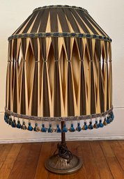 Art Deco Brass Double Pull Lamp With Large Handmade Silk Pleated Shade