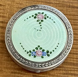 Sterling Silver And Guilloche Enamel Compact With Powder And Rouge