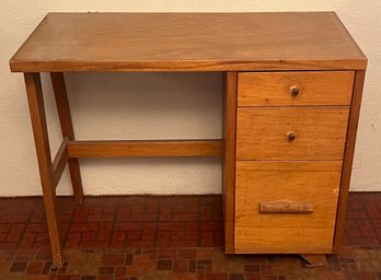 Small Vintage Wood And Veneer 3-drawer Writing Desk