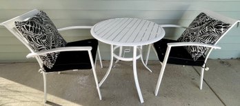 Orchard Supply Company 2 White Powder Coated Outdoor Chairs And Table With Cushions