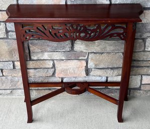 Small Carved Mahogany Lattice Hall Table