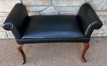 Faux Black Leather Tufted Rolled Arm Bench