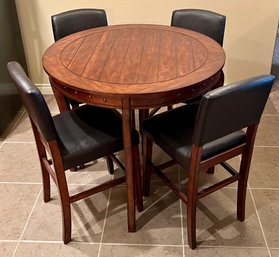 Ashley Furniture Dark Wood Pub Table With 4 Black Faux Leather Chairs