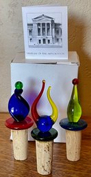 Museum Of Fine Arts Boston Venetian Glass Bottle Stoppers Set Of 3  Murano Italy With Box And Paperwork