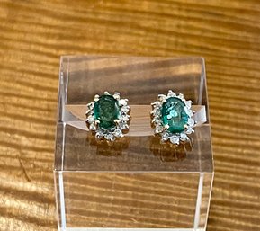 14K Gold - .51 Carat Diamonds - 1.28 Carats Natural Emerald  Earrings G I A Appraisal Included  1300.00