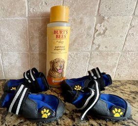 Set Of Dog Booties Size 5 And Bottle Of Burt's Bees Oatmeal Dog Shampoo