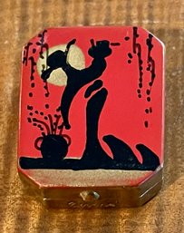 Art Nouveau Miniature Divine Powder Compact Red And Black Enamel